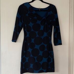 Express Women's Blue Black Poka Dot 3/4 Sleeve Mini Short Work Dress Sz S
